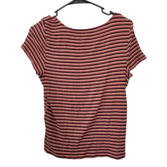 American Eagle Striped Ribbed Semi Cropped Top Size Large - Picture 2 of 5